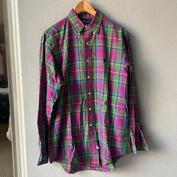 Ralph Lauren Men's Purple and Green Plaid Shirt - Picture 1 of 6